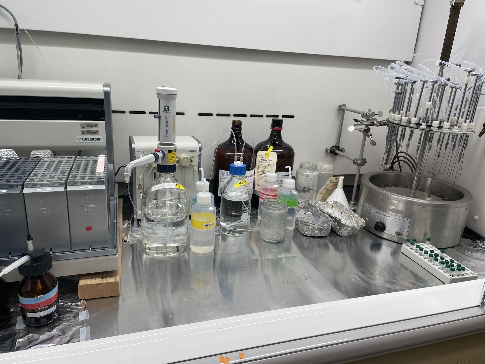 Geochemistry lab bench with sample preparation equipment